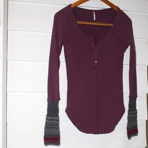 FREE PEOPLE Burgundy Knit Cuff Top